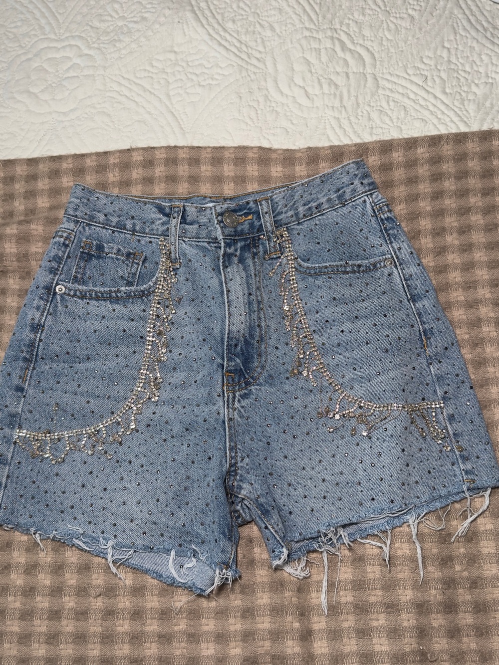 Forever 21 Light Blue Rhinestone Denim Shorts